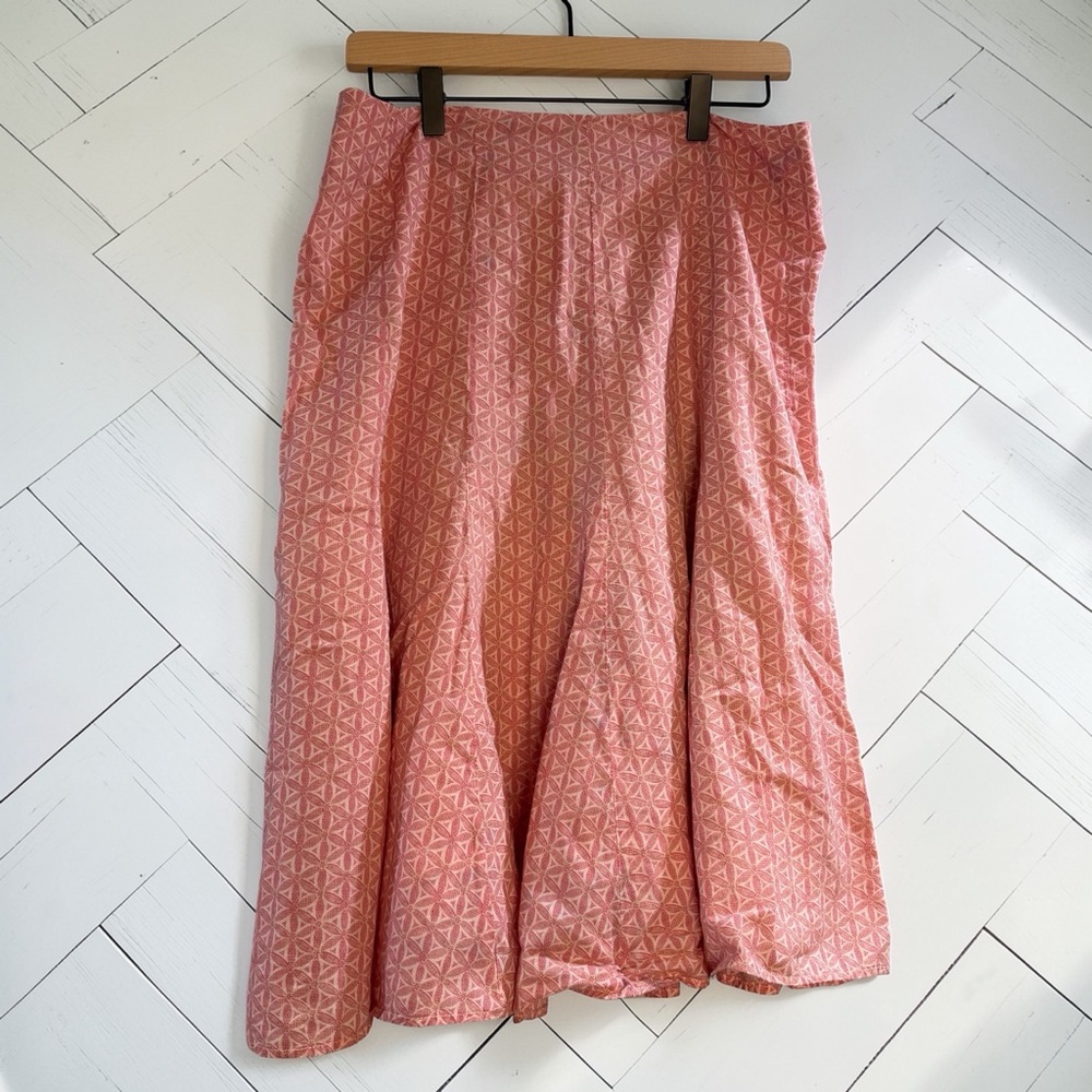 Gap Pink Geometric Cotton Midi Skirt Pleated A-Line Size 10